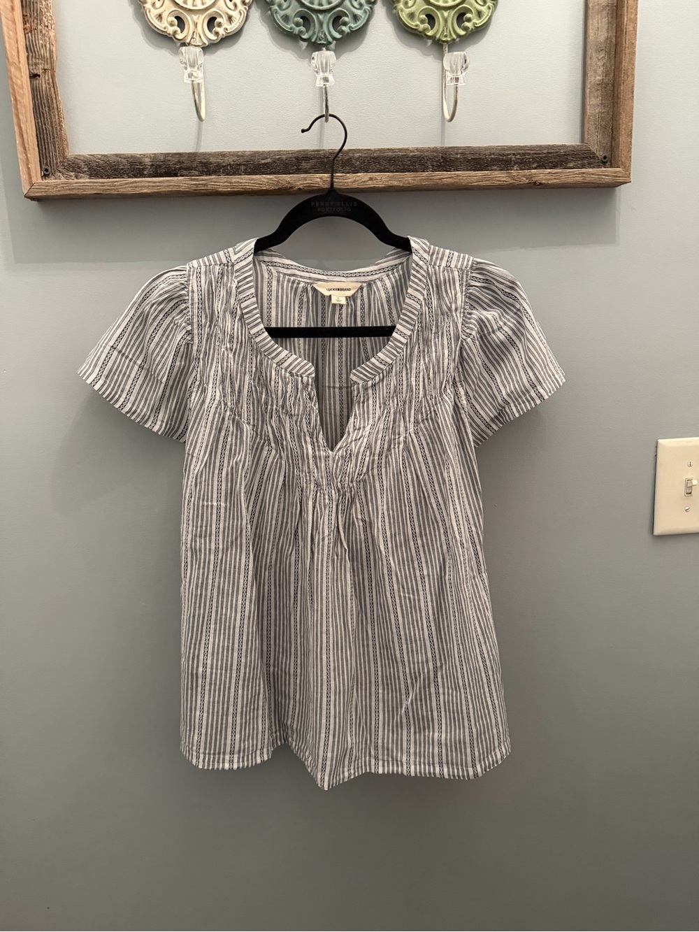 Lucky Brand Blue and White Striped Peasant Blouse